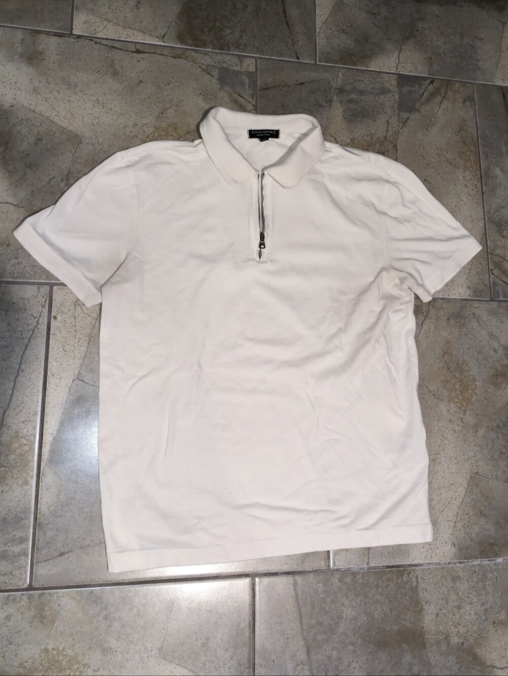 Banana Republic White Short-Sleeve Zip Polo
